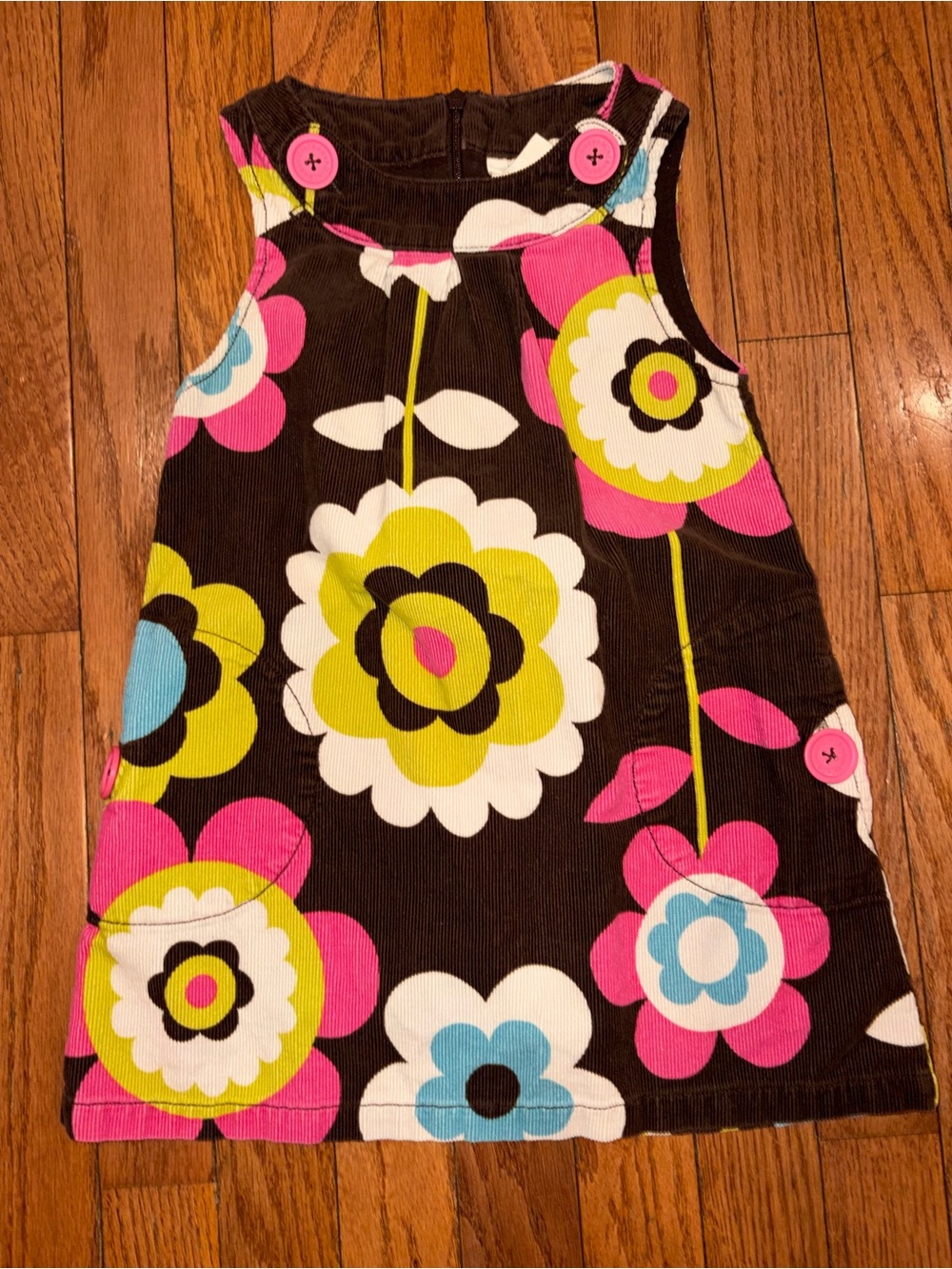 Mini Boden Brown Corduroy Floral Pinafore dress 3-4